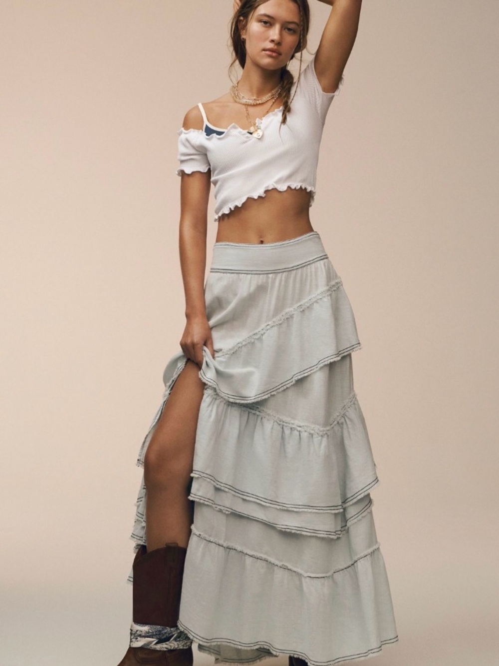 NWT Pilcro Asymmetrical Ruffled Maxi Skirt